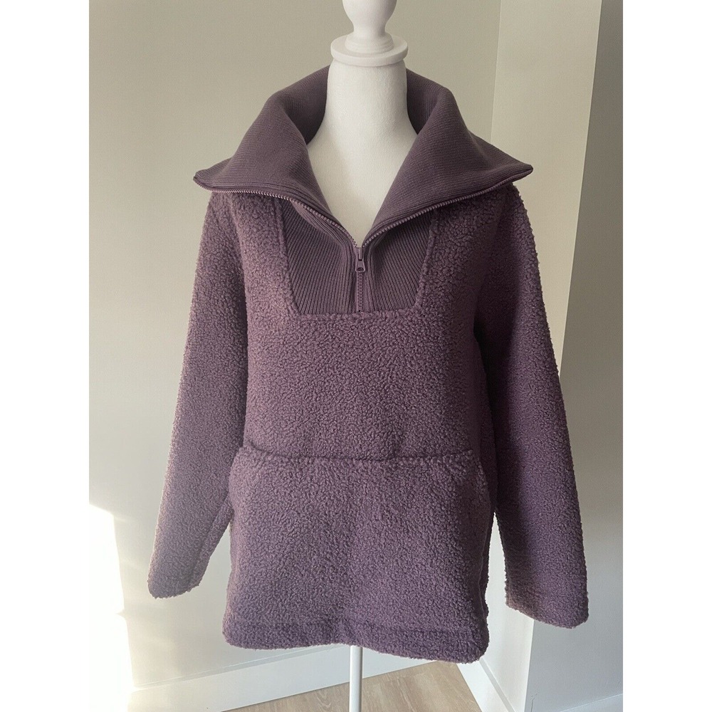 Lands' End Women L Boucle Pullover 1/4 Zip Grape Purple‎ Sweater Cozy Ski Winter